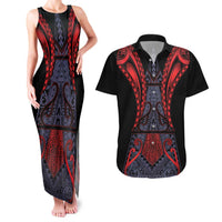 Custom New Zealand Couples Matching Tank Maxi Dress and Hawaiian Shirt Maori Kiwiana Pattern Tukutuku Motif LT9 Red - Polynesian Pride