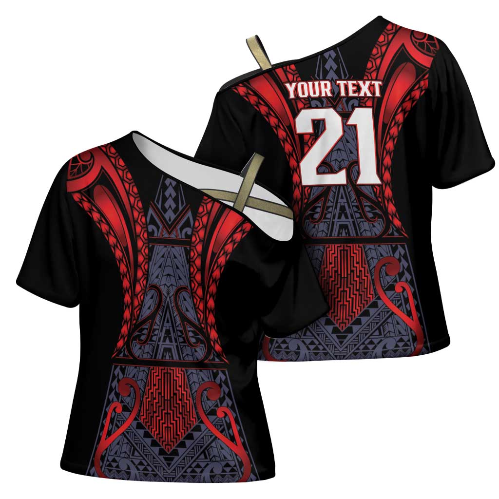 Custom New Zealand Cross Shoulder Shirt Maori Kiwiana Pattern Tukutuku Motif LT9 - Polynesian Pride