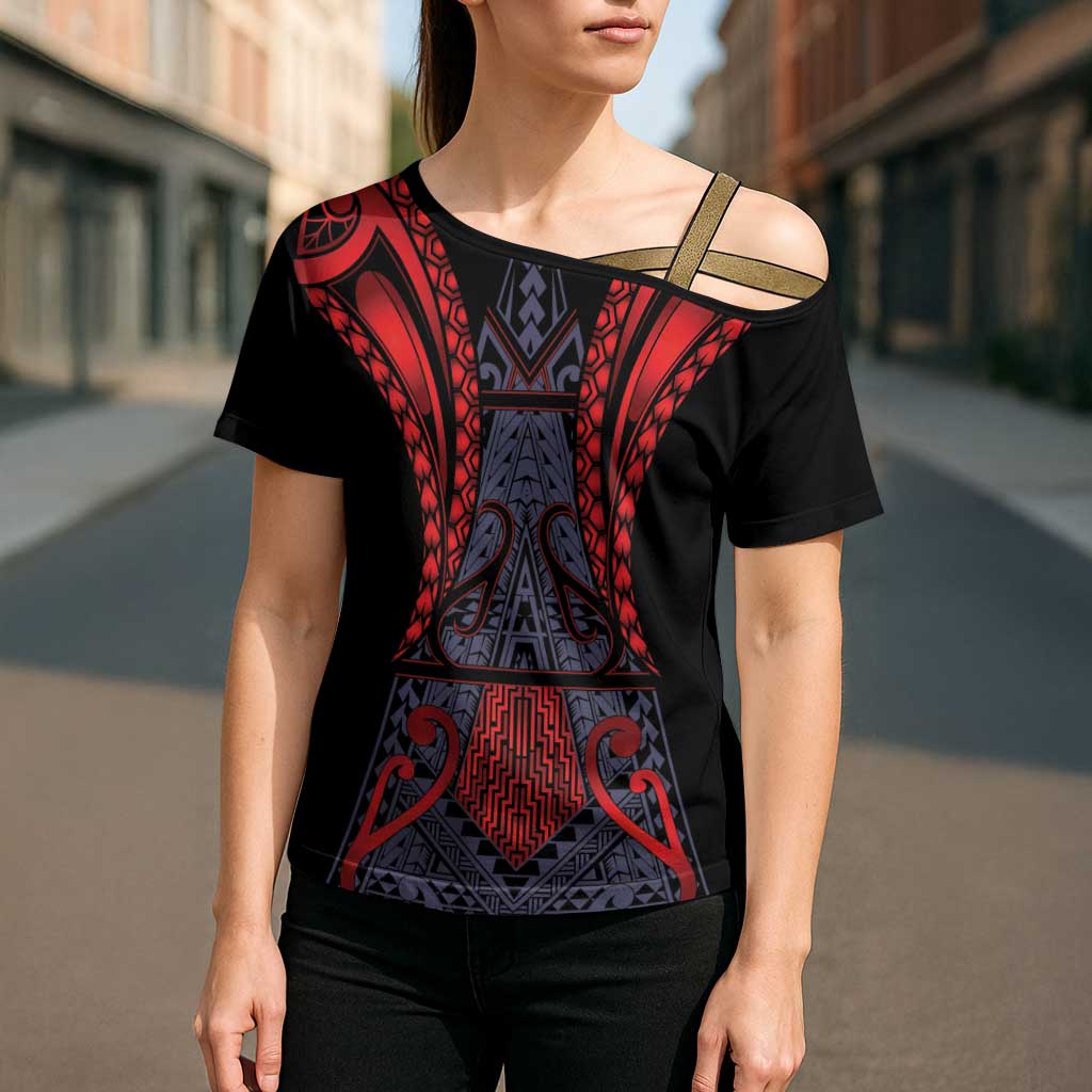 Custom New Zealand Cross Shoulder Shirt Maori Kiwiana Pattern Tukutuku Motif LT9 - Polynesian Pride