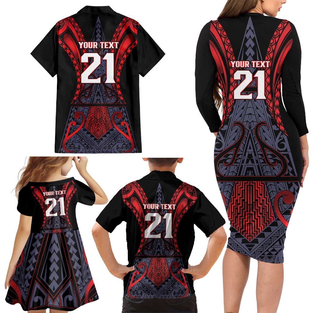 Custom New Zealand Family Matching Long Sleeve Bodycon Dress and Hawaiian Shirt Maori Kiwiana Pattern Tukutuku Motif LT9 - Polynesian Pride