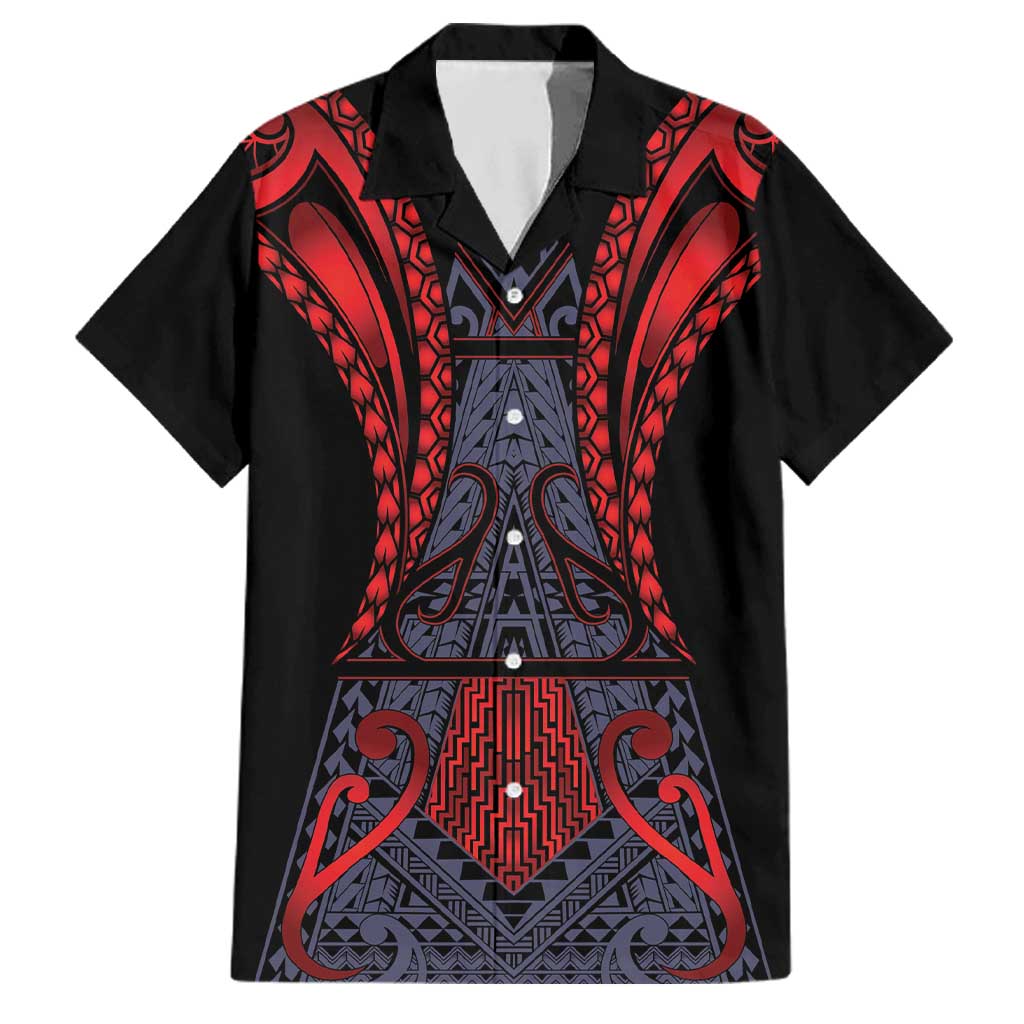Custom New Zealand Family Matching Off Shoulder Short Dress and Hawaiian Shirt Maori Kiwiana Pattern Tukutuku Motif LT9 Dad's Shirt - Short Sleeve Red - Polynesian Pride
