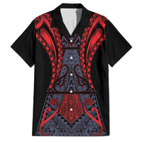 Custom New Zealand Family Matching Tank Maxi Dress and Hawaiian Shirt Maori Kiwiana Pattern Tukutuku Motif LT9 Dad's Shirt - Short Sleeve Red - Polynesian Pride