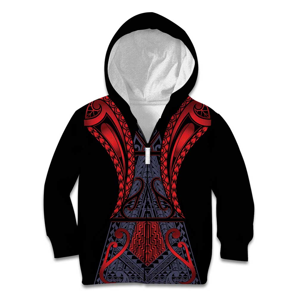 Custom New Zealand Kid Hoodie Maori Kiwiana Pattern Tukutuku Motif LT9 Zip Hoodie Red - Polynesian Pride