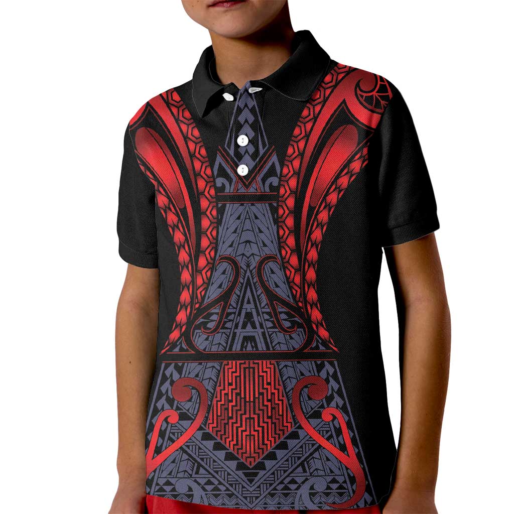 Custom New Zealand Kid Polo Shirt Maori Kiwiana Pattern Tukutuku Motif LT9 Kid Red - Polynesian Pride
