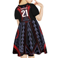 Custom New Zealand Kid Short Sleeve Dress Maori Kiwiana Pattern Tukutuku Motif LT9 - Polynesian Pride