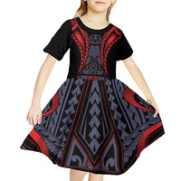 Custom New Zealand Kid Short Sleeve Dress Maori Kiwiana Pattern Tukutuku Motif LT9 - Polynesian Pride