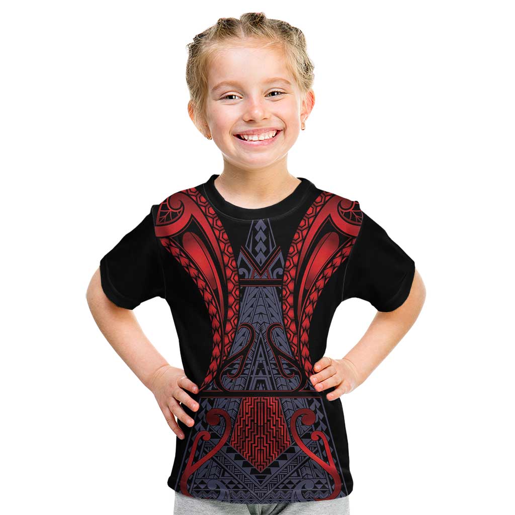Custom New Zealand Kid T Shirt Maori Kiwiana Pattern Tukutuku Motif LT9 Red - Polynesian Pride