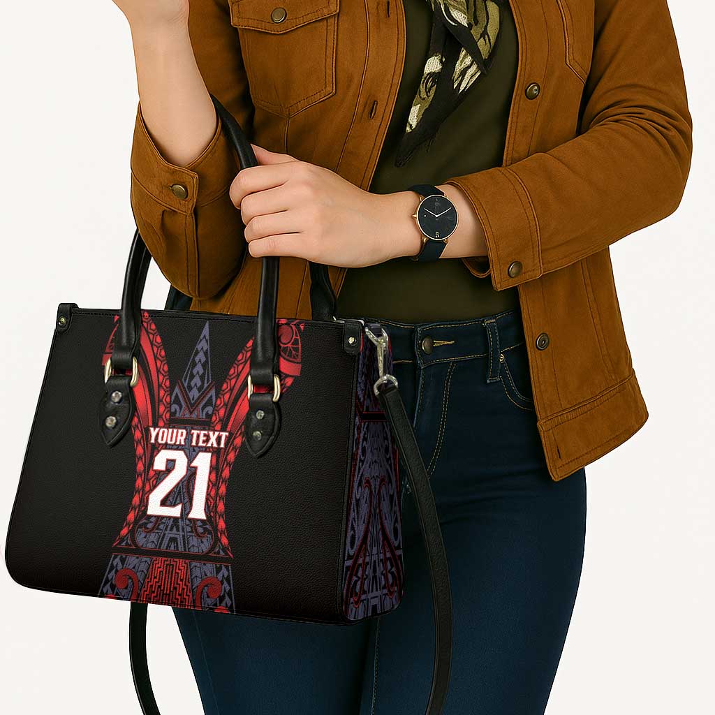 Custom New Zealand Leather Bag Maori Kiwiana Pattern Tukutuku Motif
