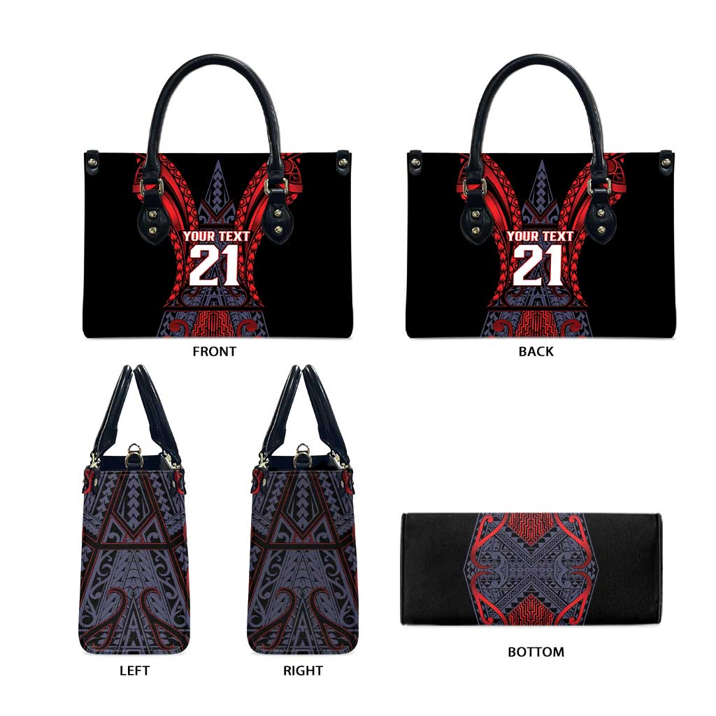 Custom New Zealand Leather Bag Maori Kiwiana Pattern Tukutuku Motif
