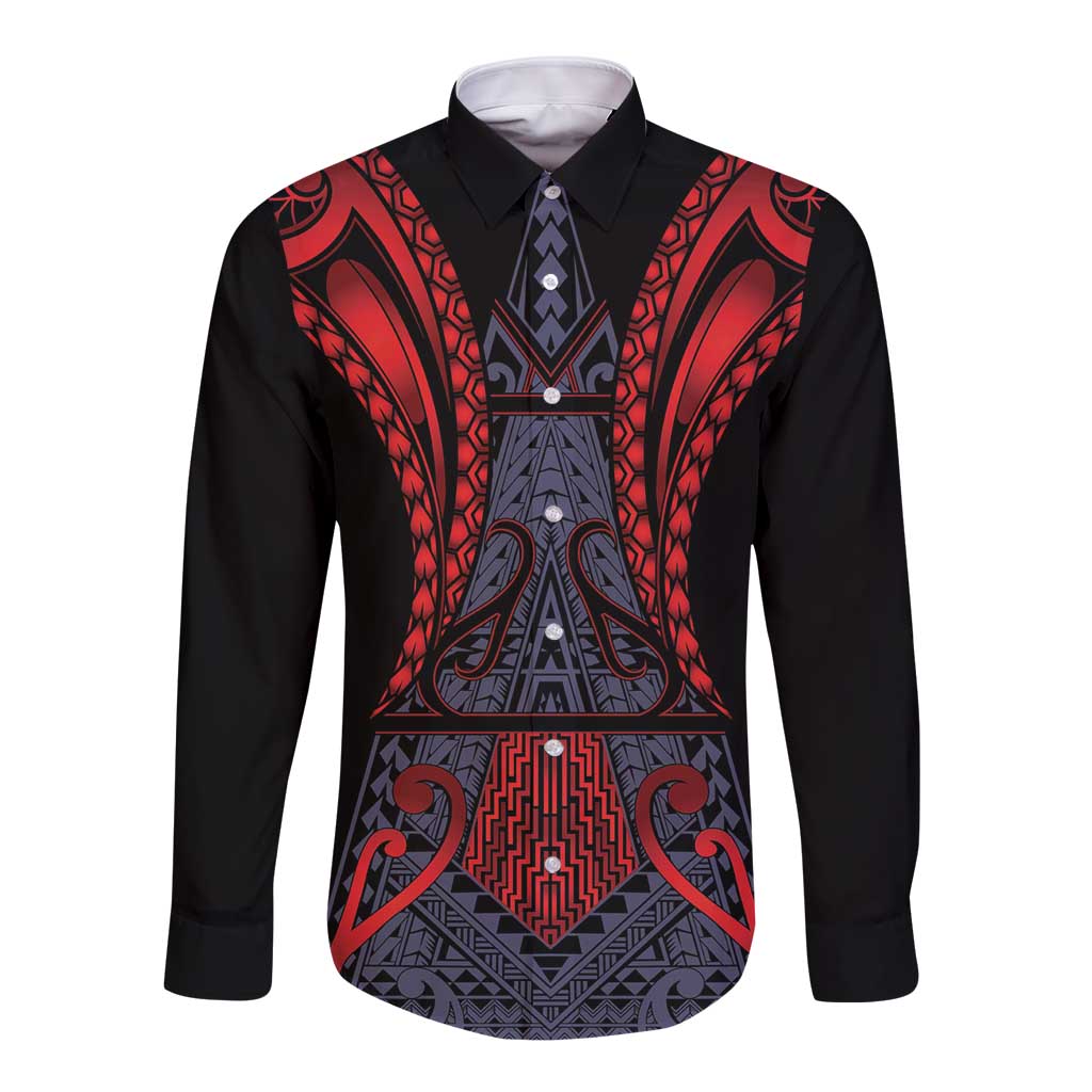 Custom New Zealand Long Sleeve Button Shirt Maori Kiwiana Pattern Tukutuku Motif
