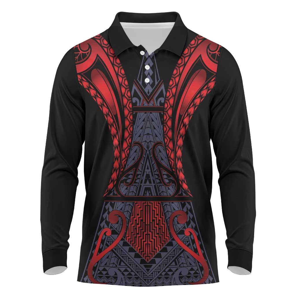 Custom New Zealand Long Sleeve Polo Shirt Maori Kiwiana Pattern Tukutuku Motif