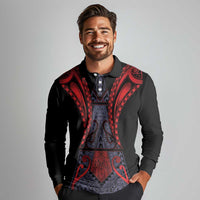 Custom New Zealand Long Sleeve Polo Shirt Maori Kiwiana Pattern Tukutuku Motif