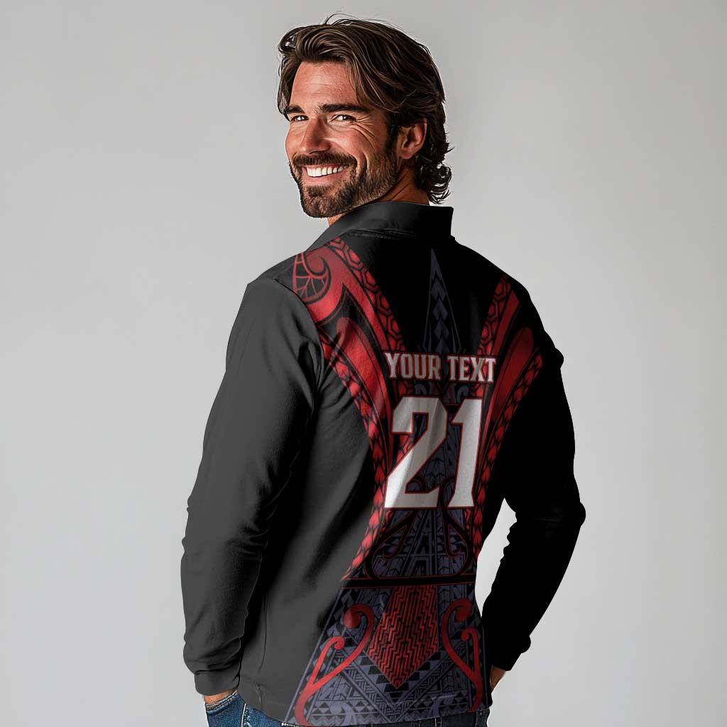 Custom New Zealand Long Sleeve Polo Shirt Maori Kiwiana Pattern Tukutuku Motif