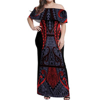 Custom New Zealand Off Shoulder Maxi Dress Maori Kiwiana Pattern Tukutuku Motif LT9 Women Red - Polynesian Pride