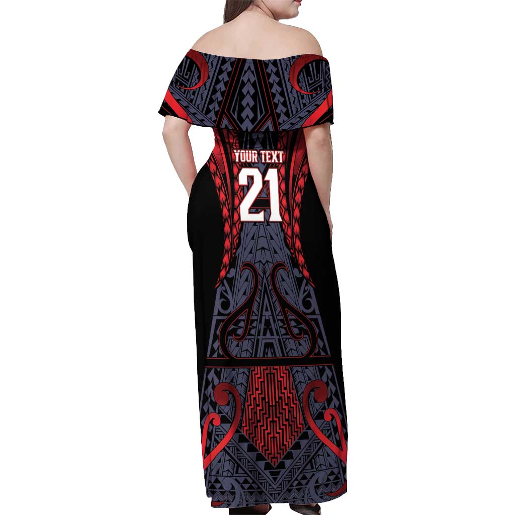 Custom New Zealand Off Shoulder Maxi Dress Maori Kiwiana Pattern Tukutuku Motif LT9 - Polynesian Pride