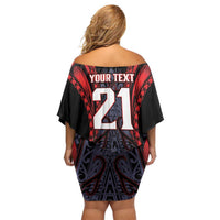 Custom New Zealand Off Shoulder Short Dress Maori Kiwiana Pattern Tukutuku Motif LT9 - Polynesian Pride