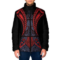 Custom New Zealand Padded Jacket Maori Kiwiana Pattern Tukutuku Motif LT9 Men Red - Polynesian Pride