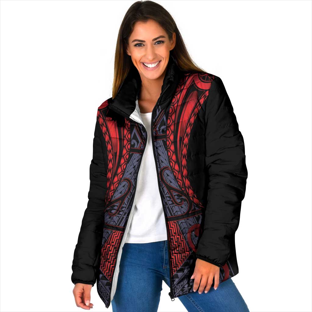 Custom New Zealand Padded Jacket Maori Kiwiana Pattern Tukutuku Motif LT9 Women Red - Polynesian Pride