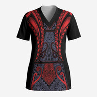 Custom New Zealand Scrub Top Maori Kiwiana Pattern Tukutuku Motif LT9 Adult Red - Polynesian Pride