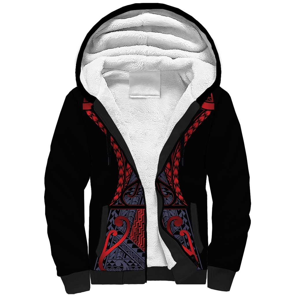 Custom New Zealand Sherpa Hoodie Maori Kiwiana Pattern Tukutuku Motif LT9 Unisex Red - Polynesian Pride