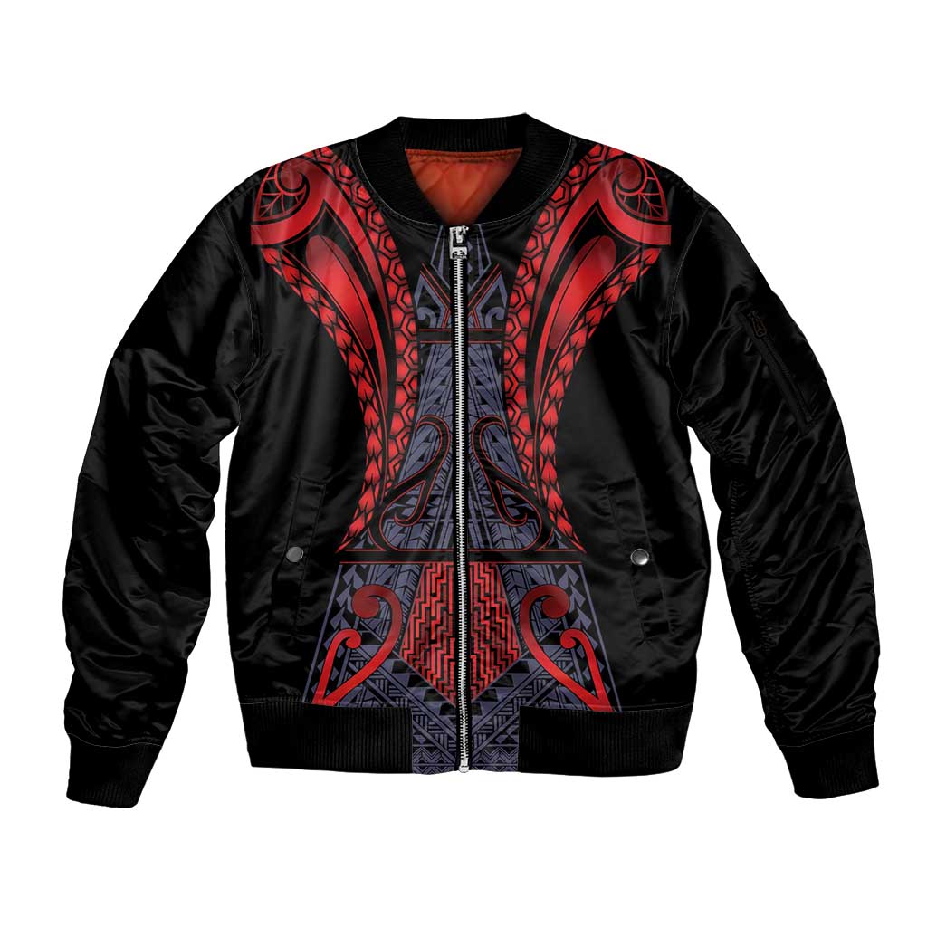 Custom New Zealand Sleeve Zip Bomber Jacket Maori Kiwiana Pattern Tukutuku Motif