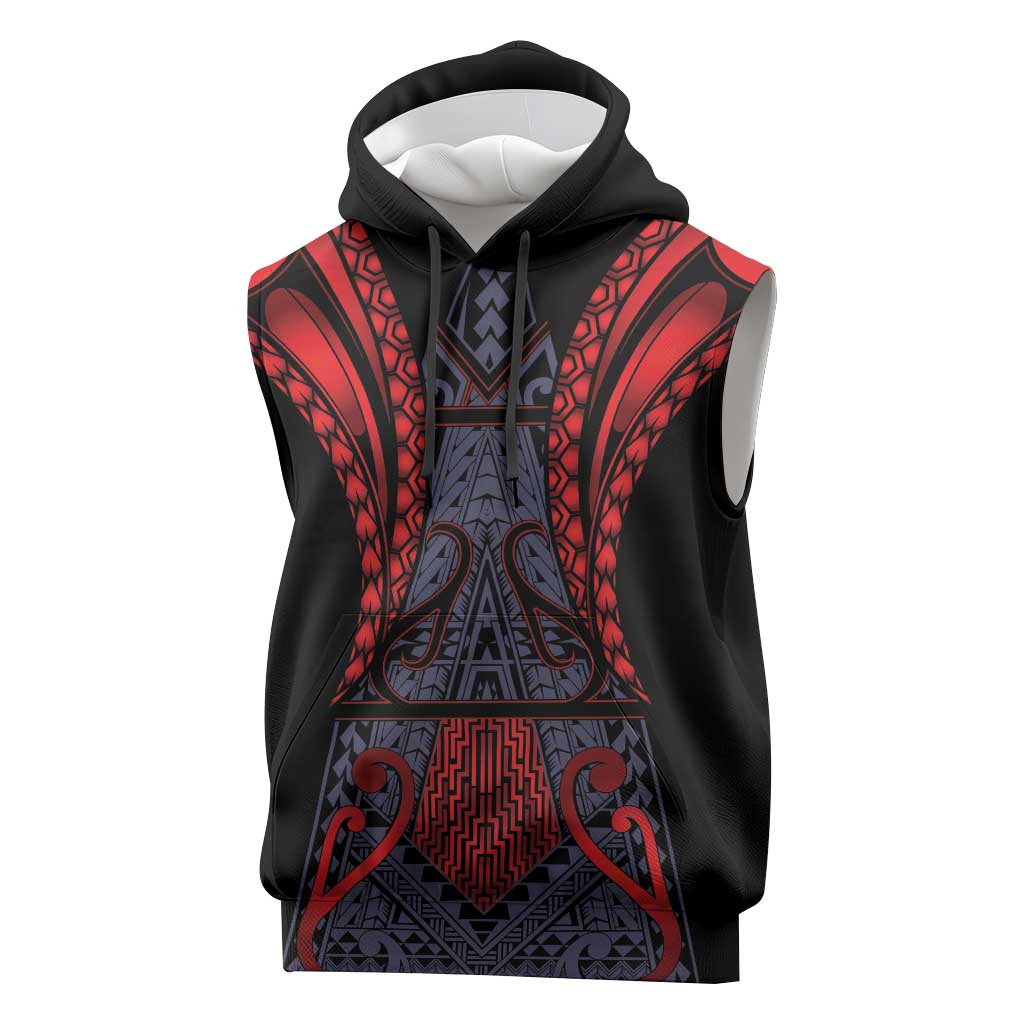 Custom New Zealand Sleeveless Hoodie Maori Kiwiana Pattern Tukutuku Motif LT9 Red - Polynesian Pride