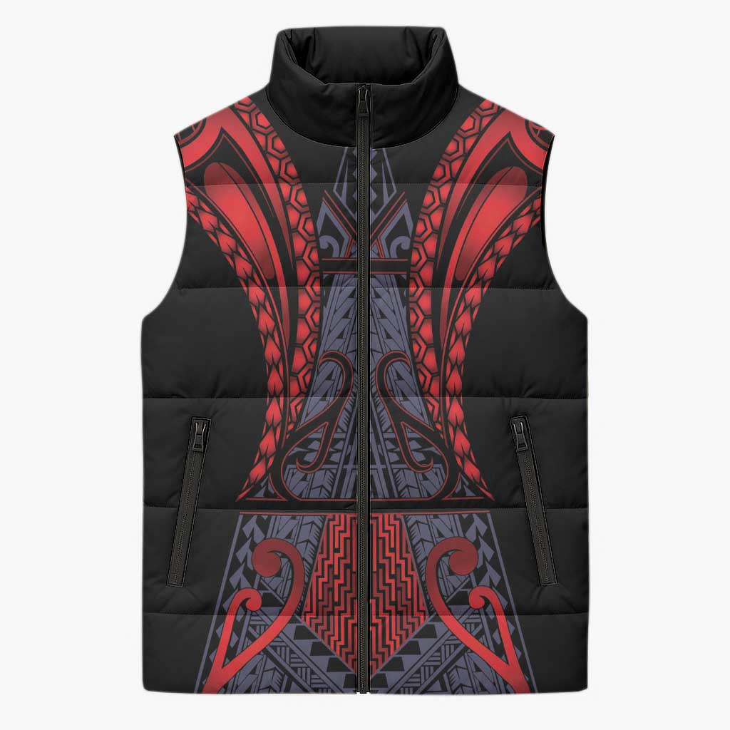 Custom New Zealand Sleeveless Puffer Jacket Maori Kiwiana Pattern Tukutuku Motif