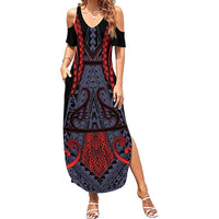 Custom New Zealand Summer Maxi Dress Maori Kiwiana Pattern Tukutuku Motif LT9 Women Red - Polynesian Pride