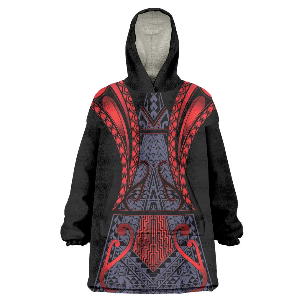 Custom New Zealand Wearable Blanket Hoodie Maori Kiwiana Pattern Tukutuku Motif