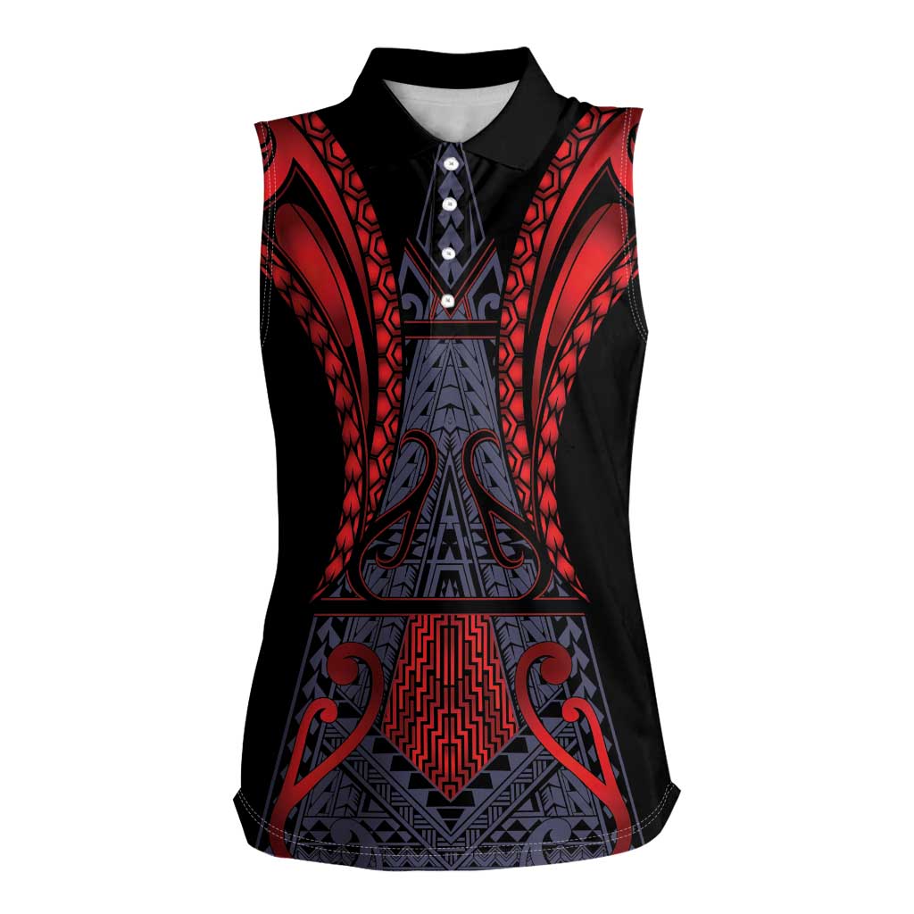 Custom New Zealand Women Sleeveless Polo Shirt Maori Kiwiana Pattern Tukutuku Motif