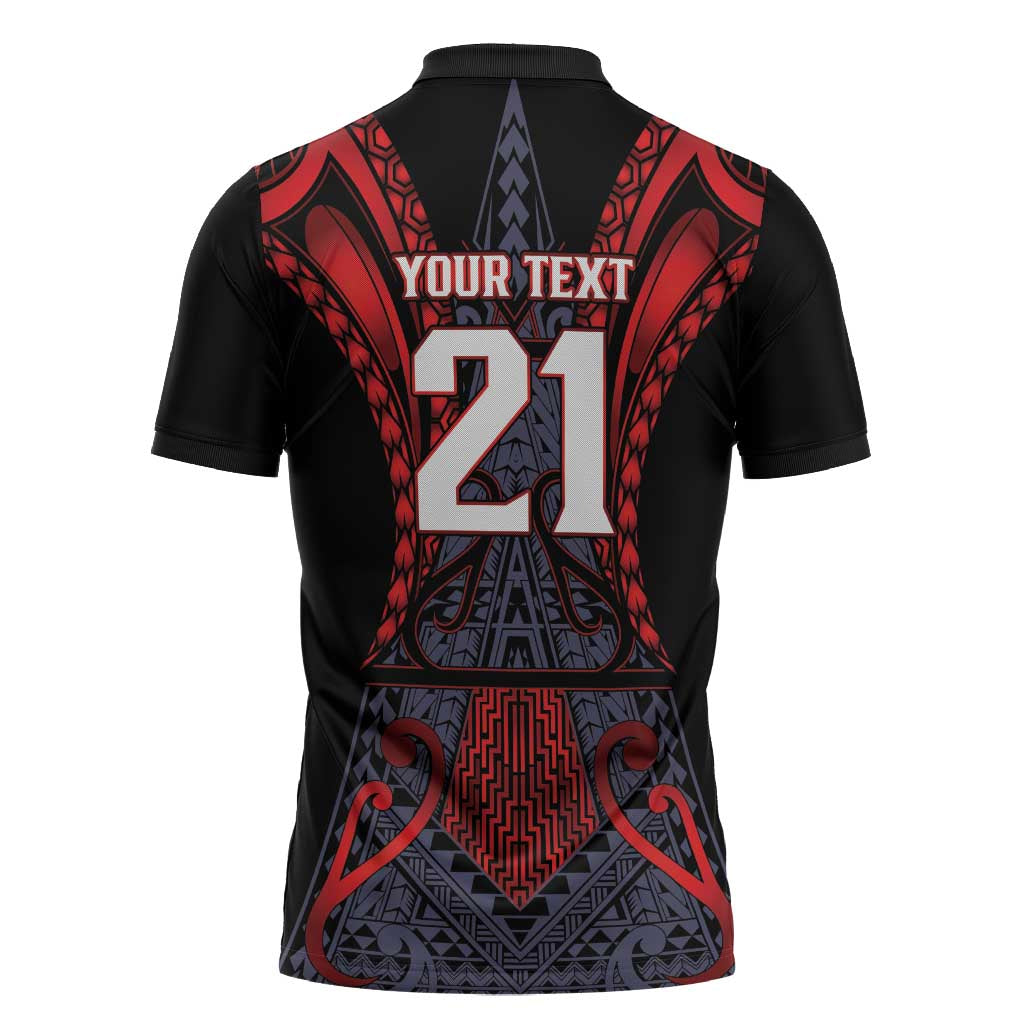 Custom New Zealand Zipper Polo Shirt Maori Kiwiana Pattern Tukutuku Motif