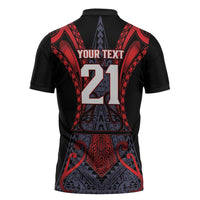 Custom New Zealand Zipper Polo Shirt Maori Kiwiana Pattern Tukutuku Motif