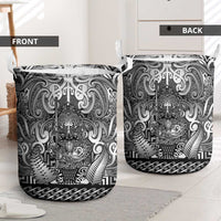 New Zealand Taiaha Maori Laundry Basket Kiwikiwi Minimalist Silver Fern Tukutuku Motif