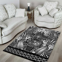 New Zealand Taiaha Maori Area Rug Kiwikiwi Minimalist Silver Fern Tukutuku Motif LT9 - Polynesian Pride