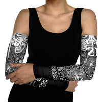 Custom New Zealand Taiaha Maori Arm Sleeves Kiwikiwi Minimalist Silver Fern Tukutuku Motif