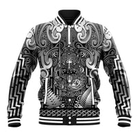 Custom New Zealand Taiaha Maori Baseball Jacket Kiwikiwi Minimalist Silver Fern Tukutuku Motif