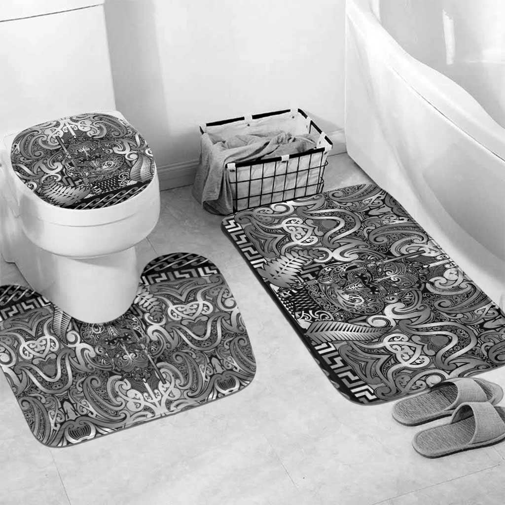 New Zealand Taiaha Maori Bathroom Set Kiwikiwi Minimalist Silver Fern Tukutuku Motif