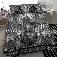 New Zealand Taiaha Maori Bedding Set Kiwikiwi Minimalist Silver Fern Tukutuku Motif