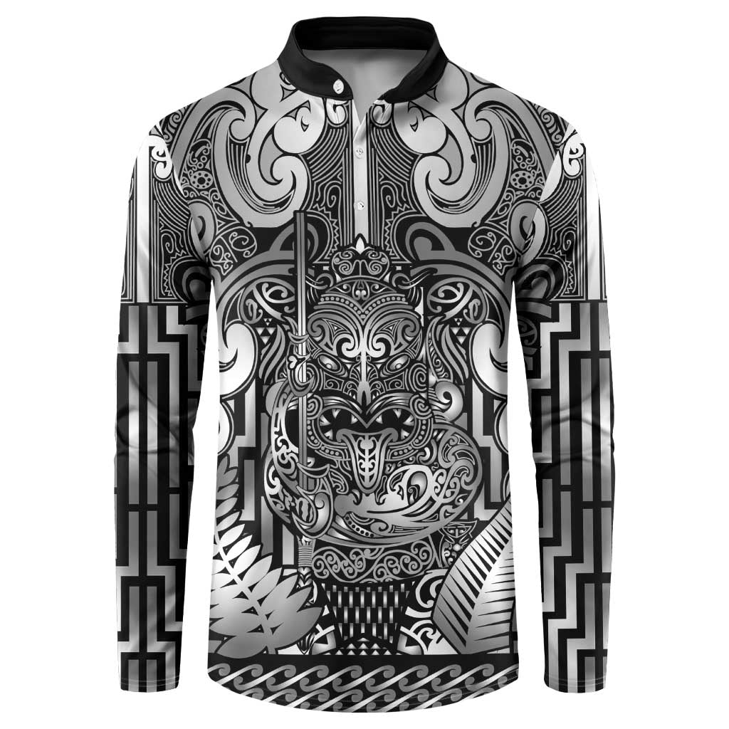 Custom New Zealand Taiaha Maori Button Sweatshirt Kiwikiwi Minimalist Silver Fern Tukutuku Motif LT9 White - Polynesian Pride