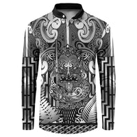 Custom New Zealand Taiaha Maori Button Sweatshirt Kiwikiwi Minimalist Silver Fern Tukutuku Motif LT9 White - Polynesian Pride