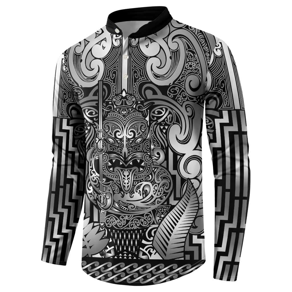 Custom New Zealand Taiaha Maori Button Sweatshirt Kiwikiwi Minimalist Silver Fern Tukutuku Motif LT9 - Polynesian Pride