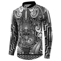 Custom New Zealand Taiaha Maori Button Sweatshirt Kiwikiwi Minimalist Silver Fern Tukutuku Motif LT9 - Polynesian Pride