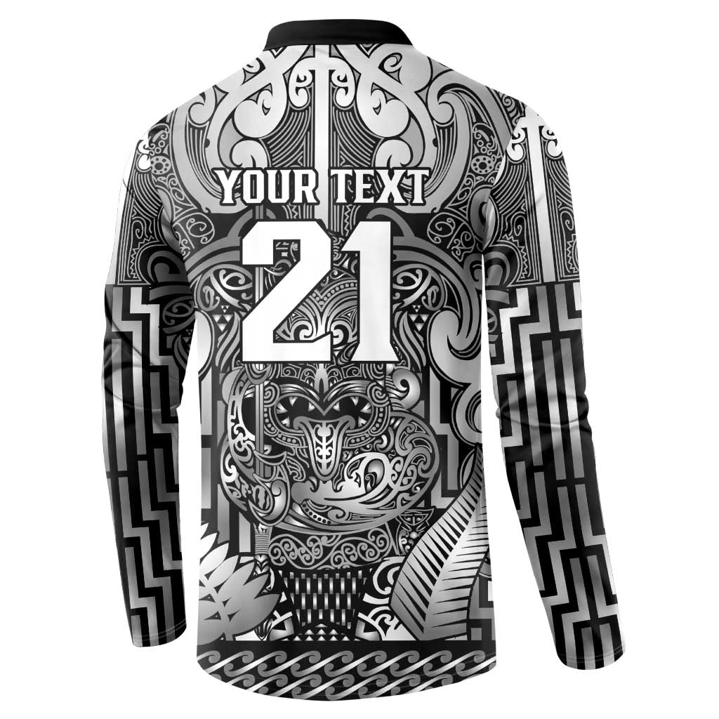 Custom New Zealand Taiaha Maori Button Sweatshirt Kiwikiwi Minimalist Silver Fern Tukutuku Motif LT9 - Polynesian Pride