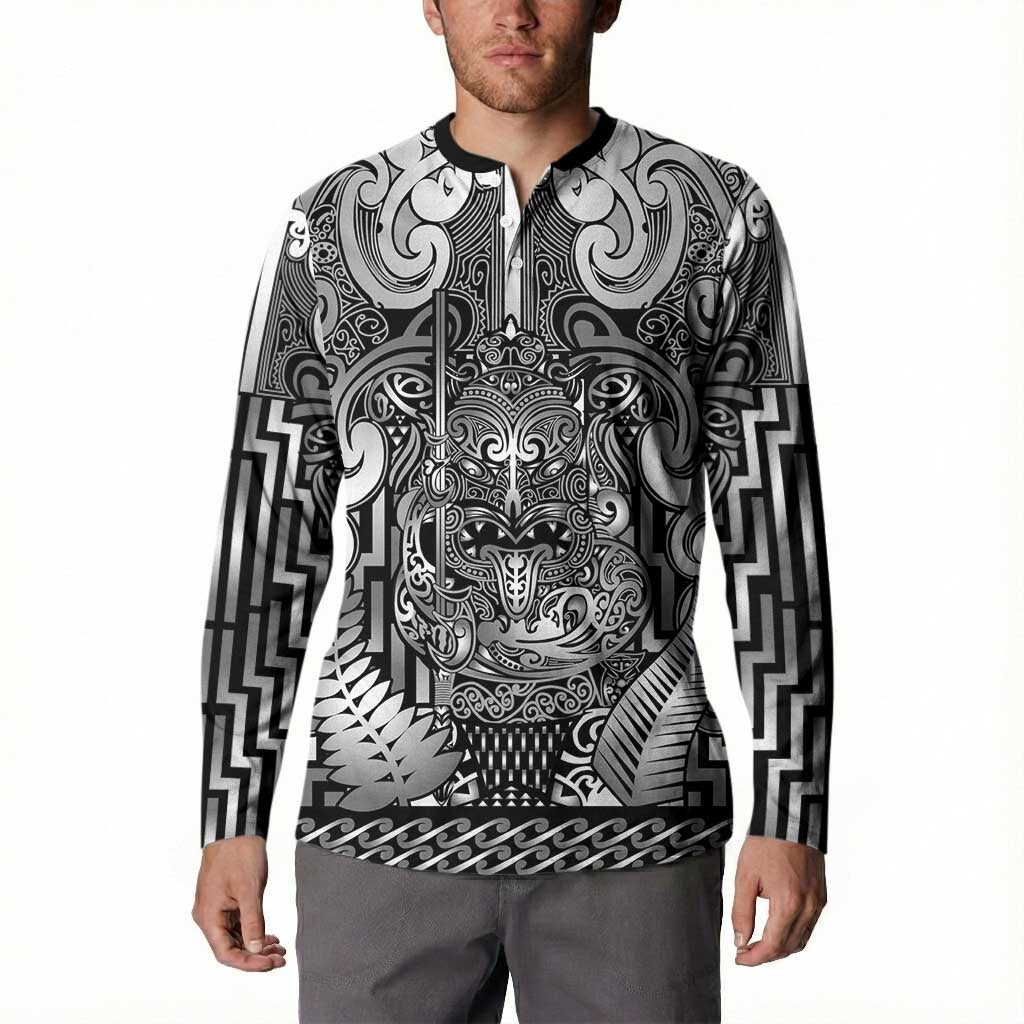 Custom New Zealand Taiaha Maori Button Sweatshirt Kiwikiwi Minimalist Silver Fern Tukutuku Motif LT9 - Polynesian Pride