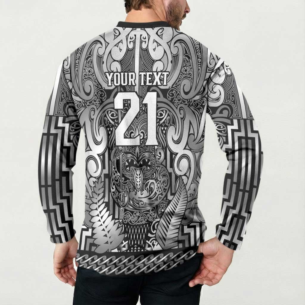 Custom New Zealand Taiaha Maori Button Sweatshirt Kiwikiwi Minimalist Silver Fern Tukutuku Motif LT9 - Polynesian Pride