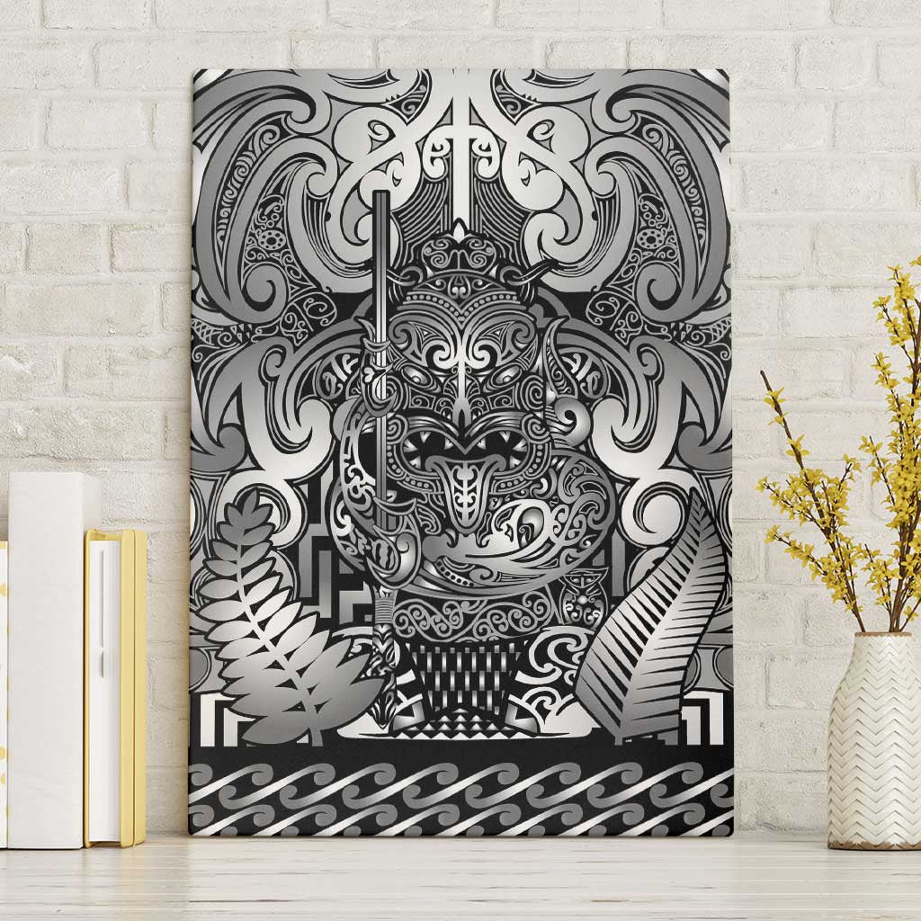 New Zealand Taiaha Maori Canvas Wall Art Kiwikiwi Minimalist Silver Fern Tukutuku Motif