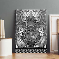 New Zealand Taiaha Maori Canvas Wall Art Kiwikiwi Minimalist Silver Fern Tukutuku Motif