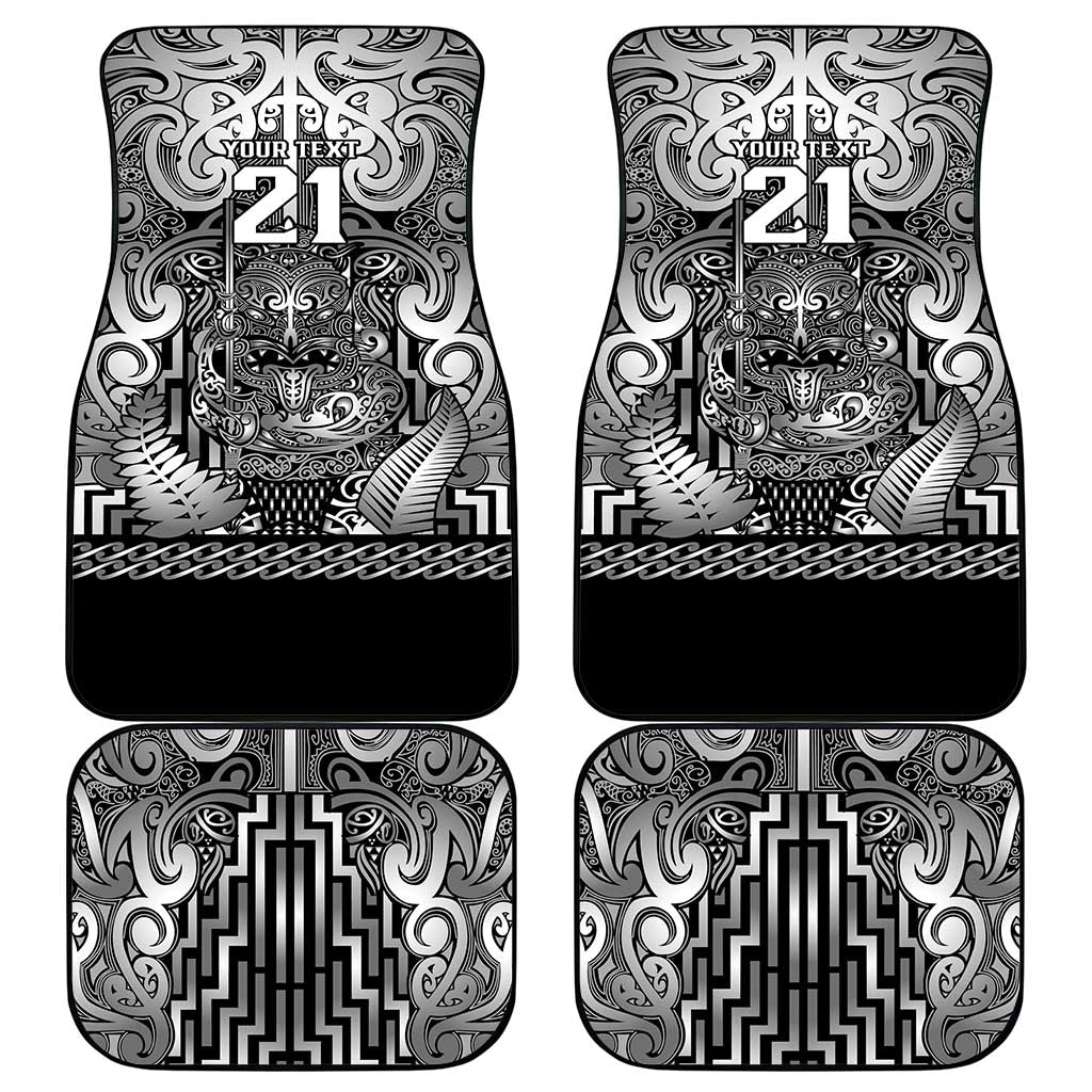 Custom New Zealand Taiaha Maori Car Mats Kiwikiwi Minimalist Silver Fern Tukutuku Motif