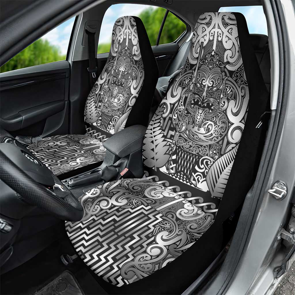 New Zealand Taiaha Maori Car Seat Cover Kiwikiwi Minimalist Silver Fern Tukutuku Motif LT9 - Polynesian Pride