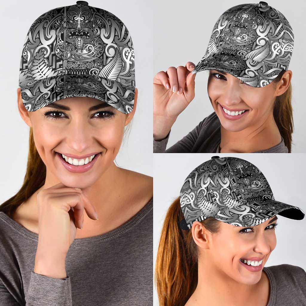 New Zealand Taiaha Maori Classic Cap Kiwikiwi Minimalist Silver Fern Tukutuku Motif